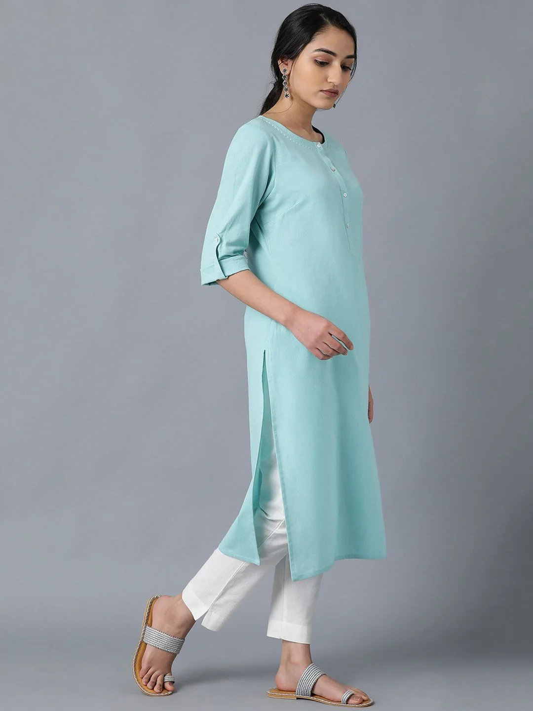 W Women Straight Cotton Kurta - Image 3