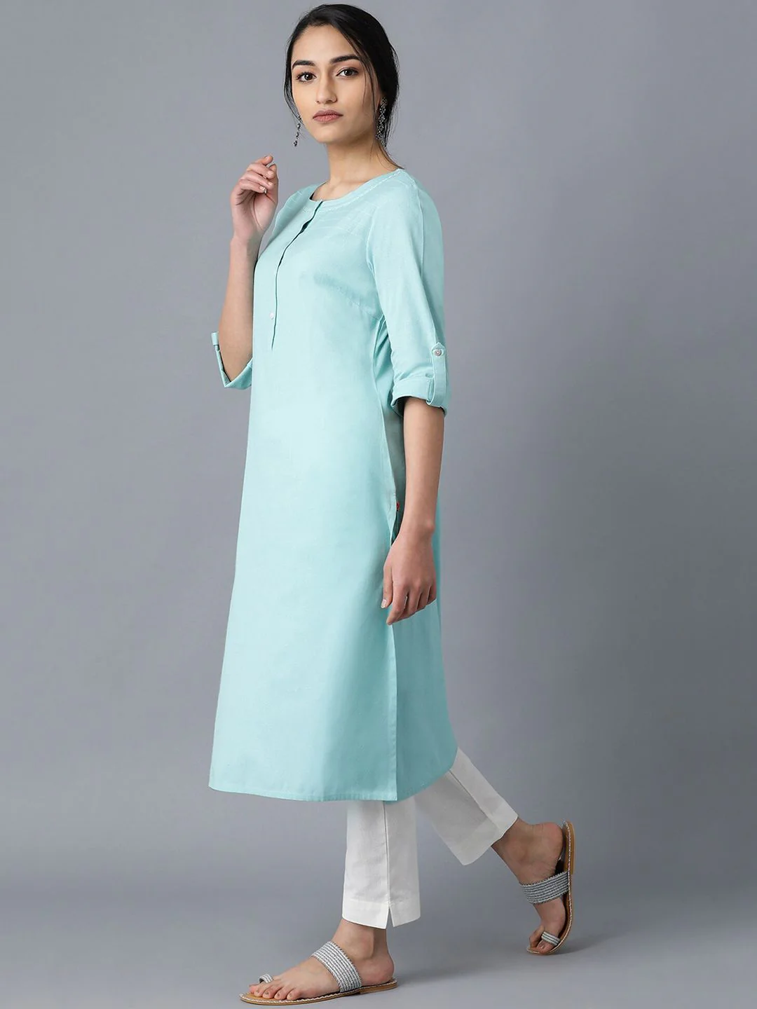 W Women Straight Cotton Kurta - Image 4