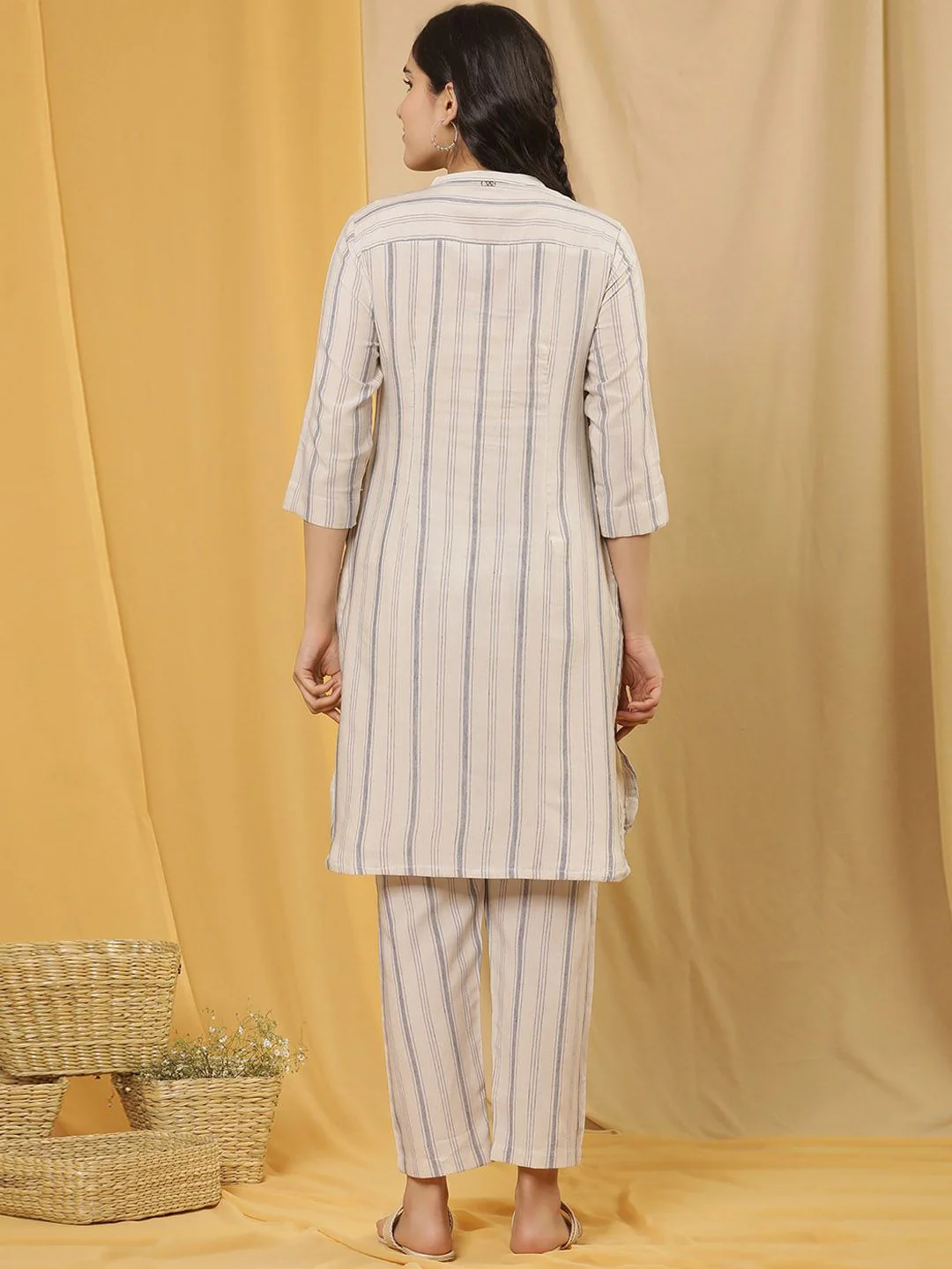 W Women Striped Straight Kurta with Trousers - Image 3