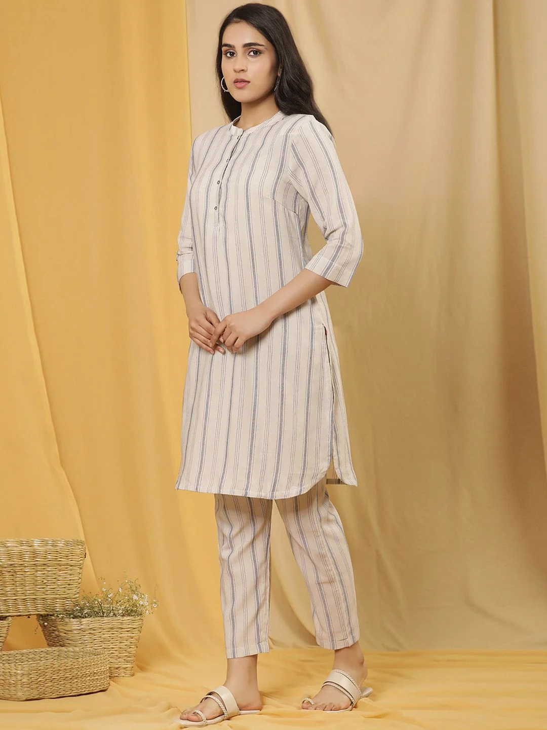 W Women Striped Straight Kurta with Trousers - Image 4