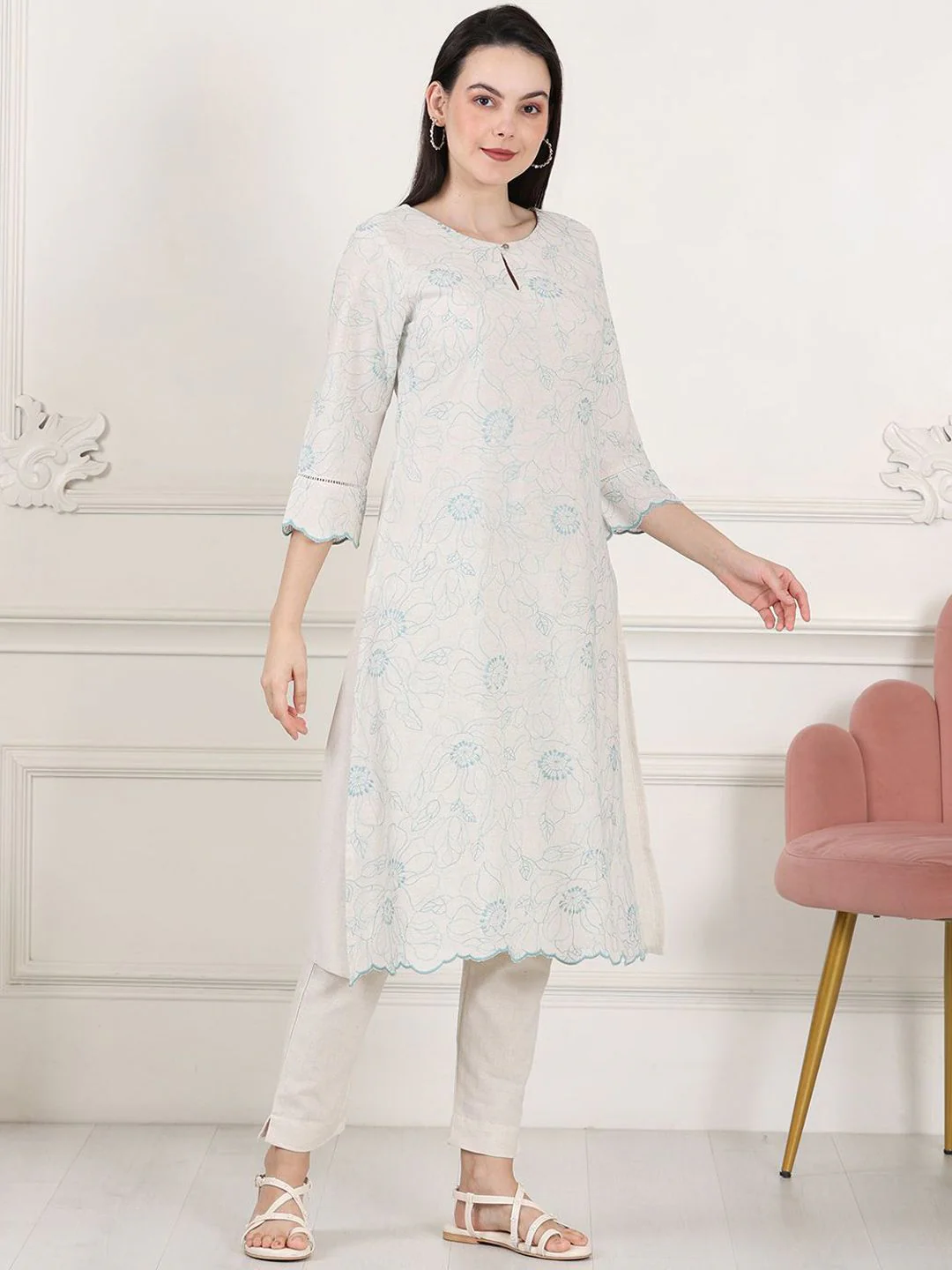 W Women Thread Work Kurta - Image 3