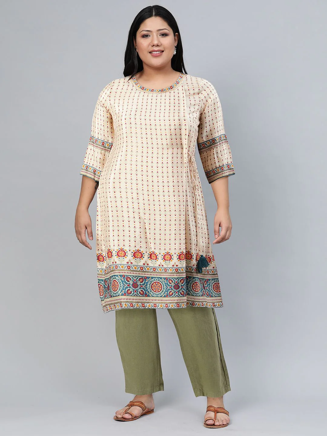 W Women White Geometric Striped Handloom Kurta - Image 3
