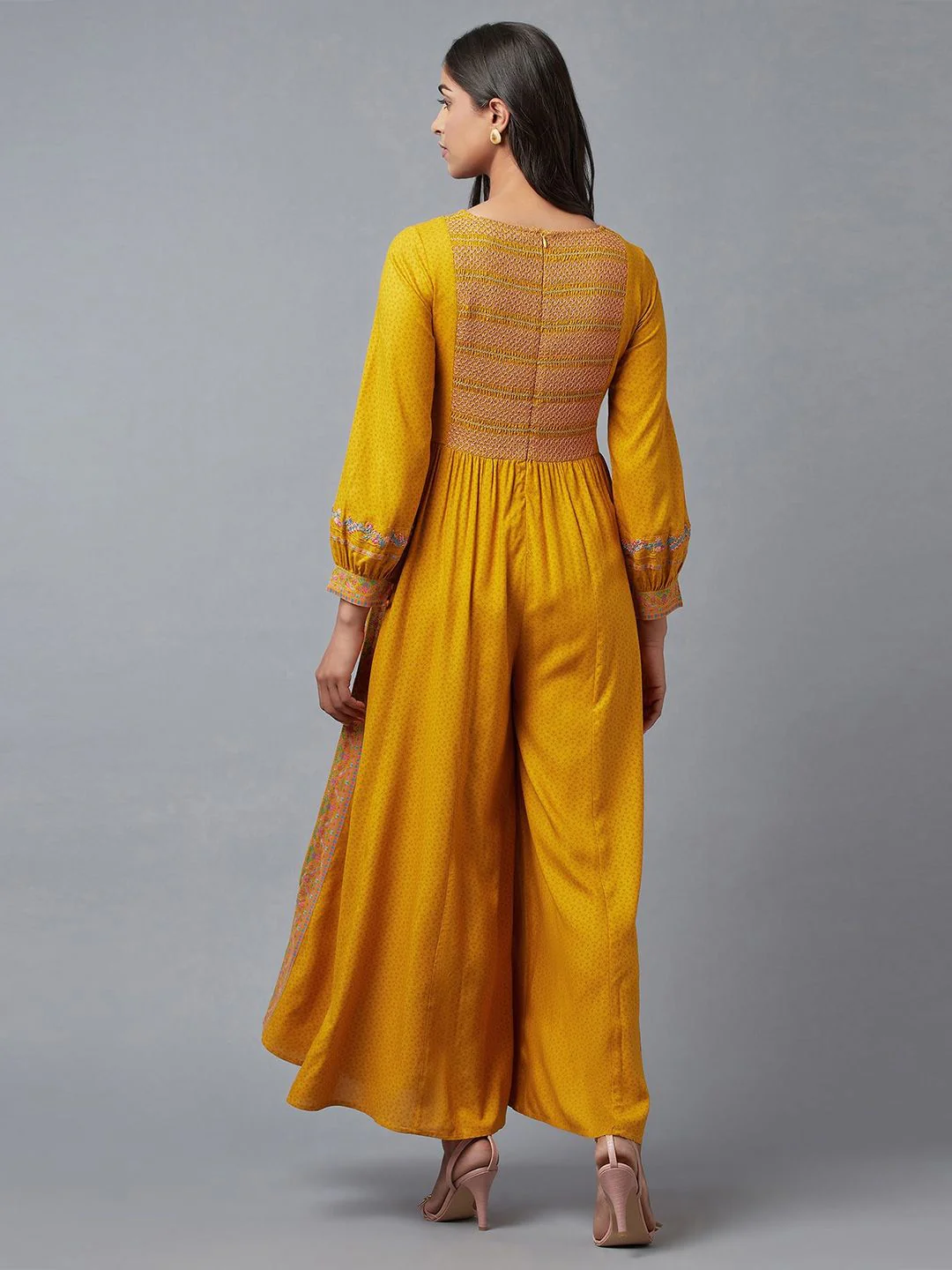 W Women Yellow & Blue Printed Ethnic Basic Jumpsuit - Image 3