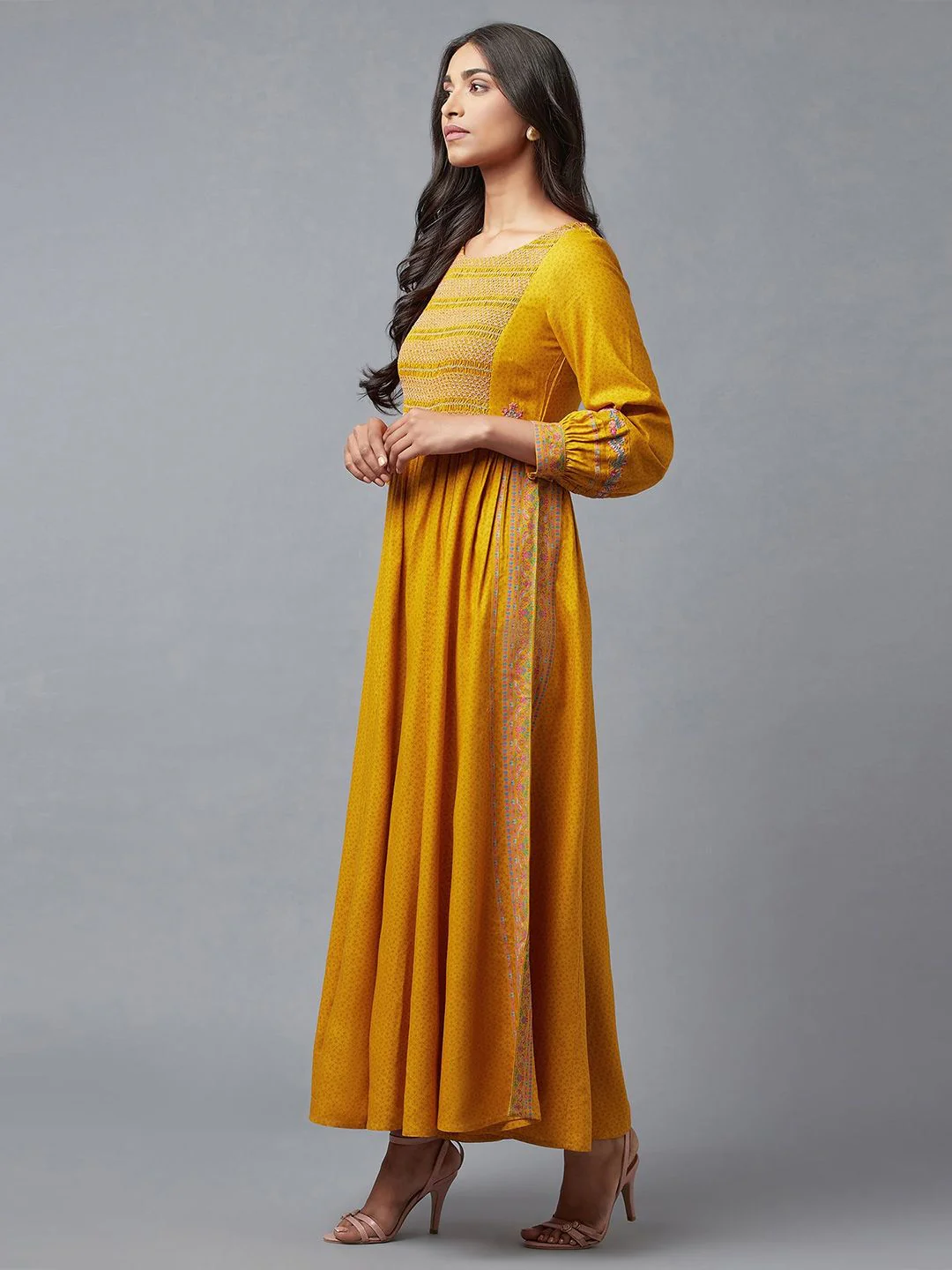 W Women Yellow & Blue Printed Ethnic Basic Jumpsuit - Image 4