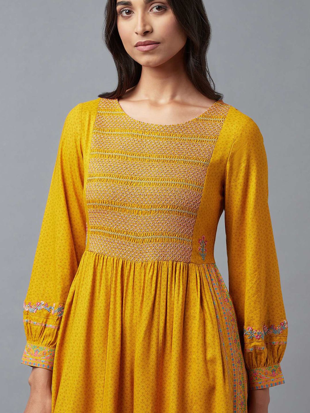 W Women Yellow & Blue Printed Ethnic Basic Jumpsuit - Image 5