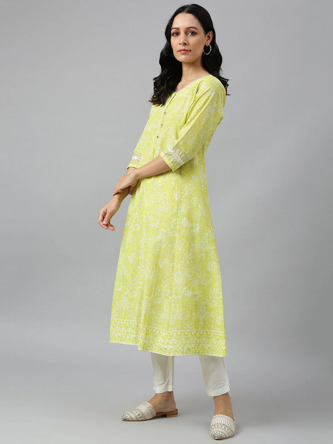 W Women Yellow Floral Printed Anarkali Kurta - Image 5