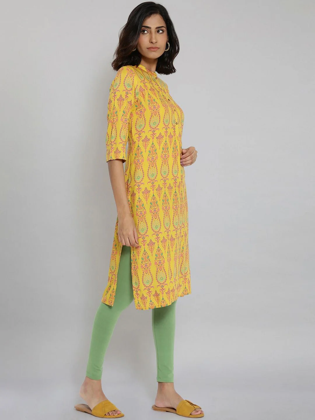 W Women Yellow Thread Work Kurta - Image 5