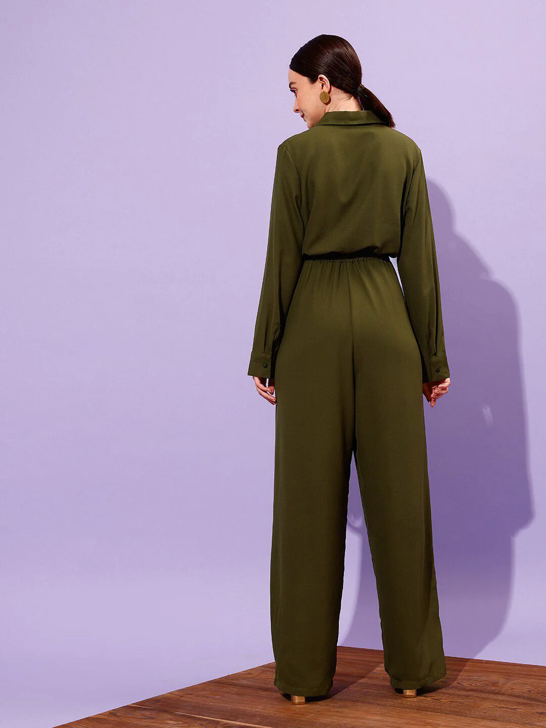 WORK IT by STREET 9 Shirt Collar Long Sleeve Waist Tie-Ups Basic Jumpsuit - Image 5