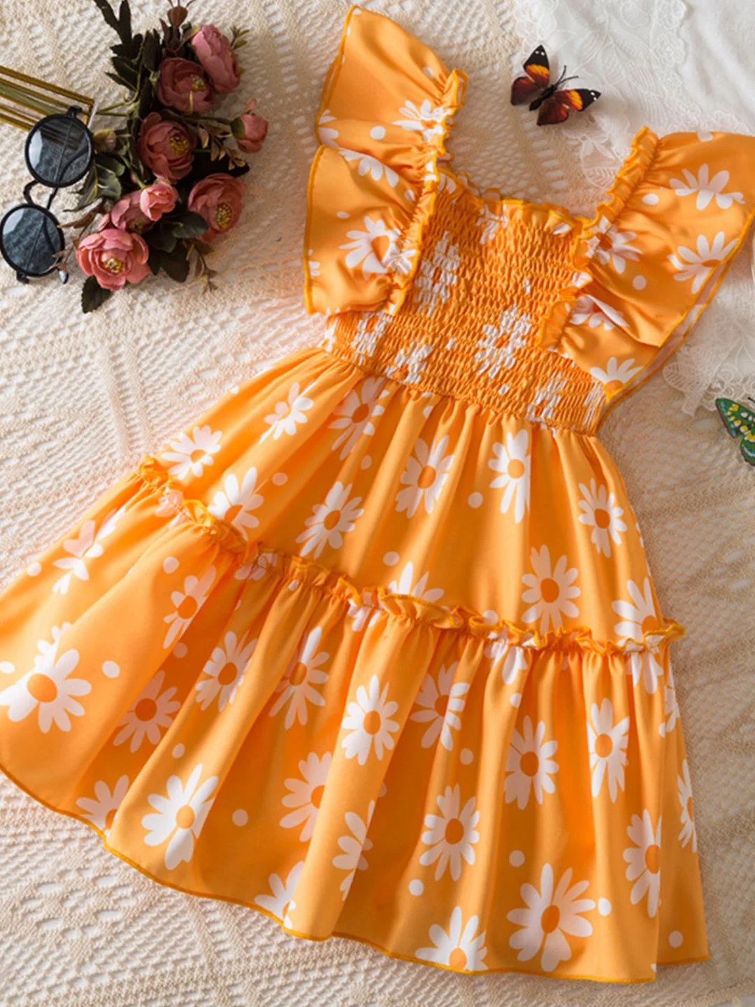 YK Floral Print Flutter Sleeve Fit & Flare Dress - Image 2