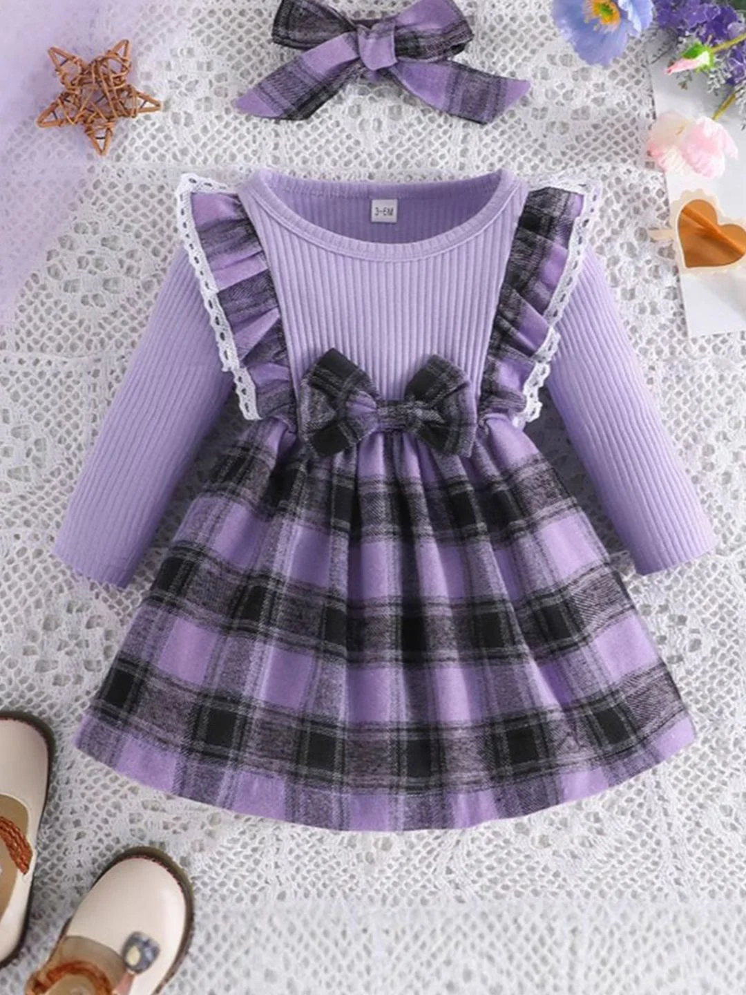 YK Girls Checked Fit and Flare Dress