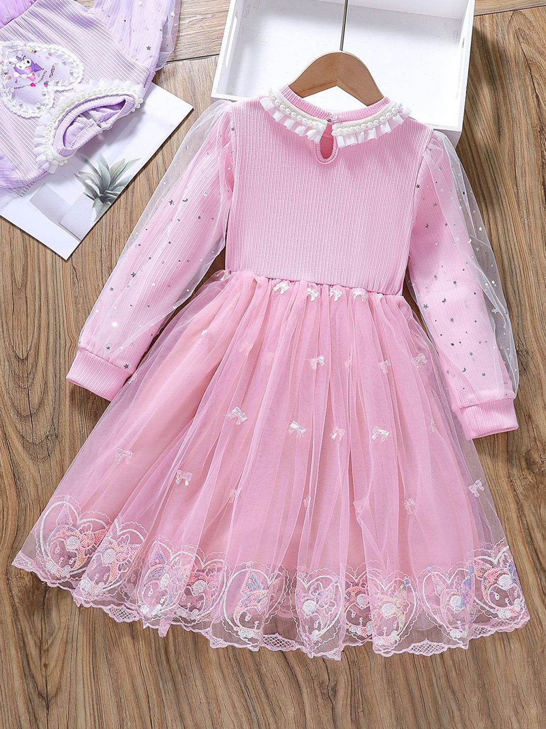 YK Girls Embellished Fit & Flare Knee Length Dress - Image 2