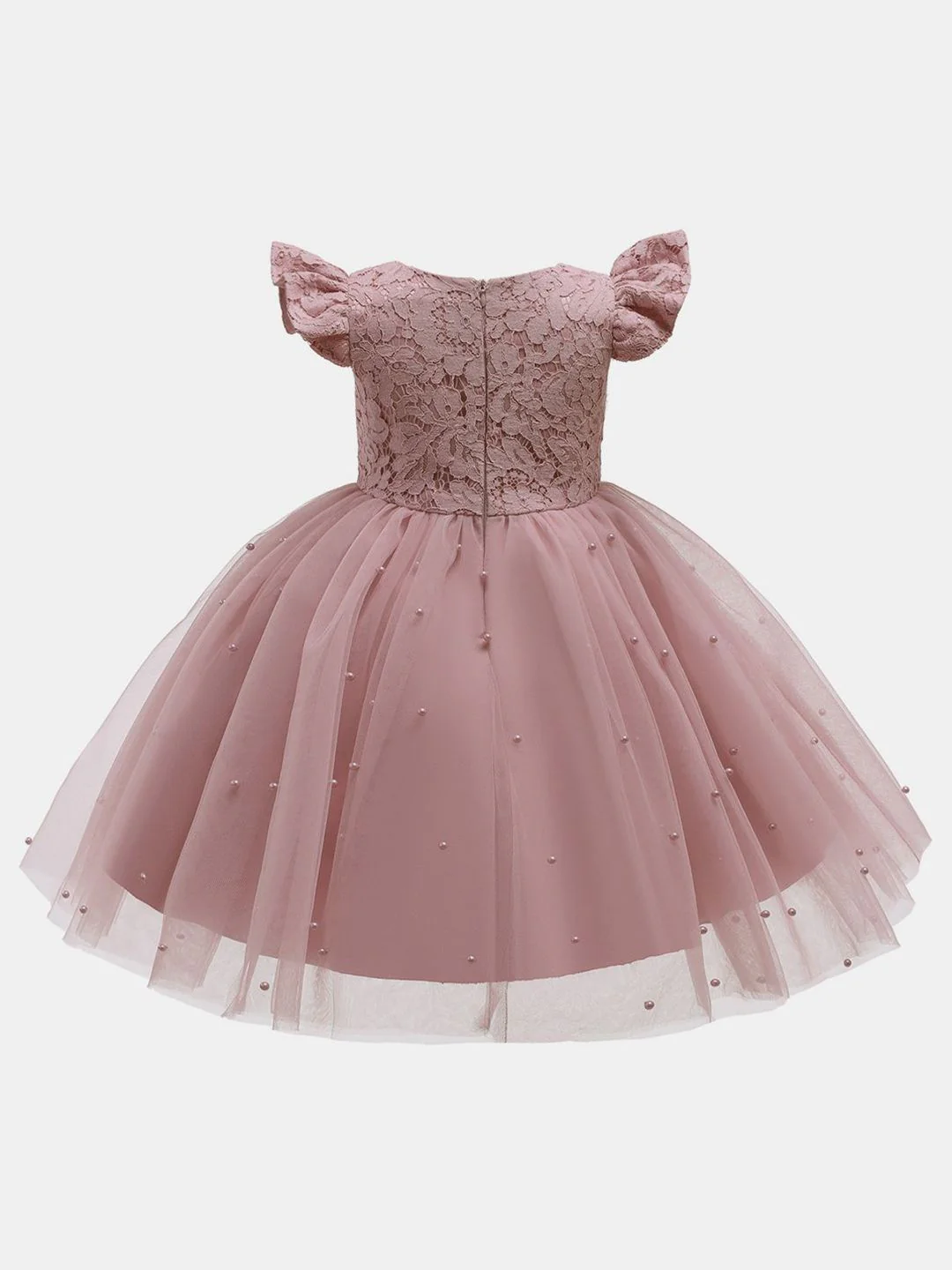 YK Girls Embellished Flutter Sleeve Fit & Flare Dress - Image 2