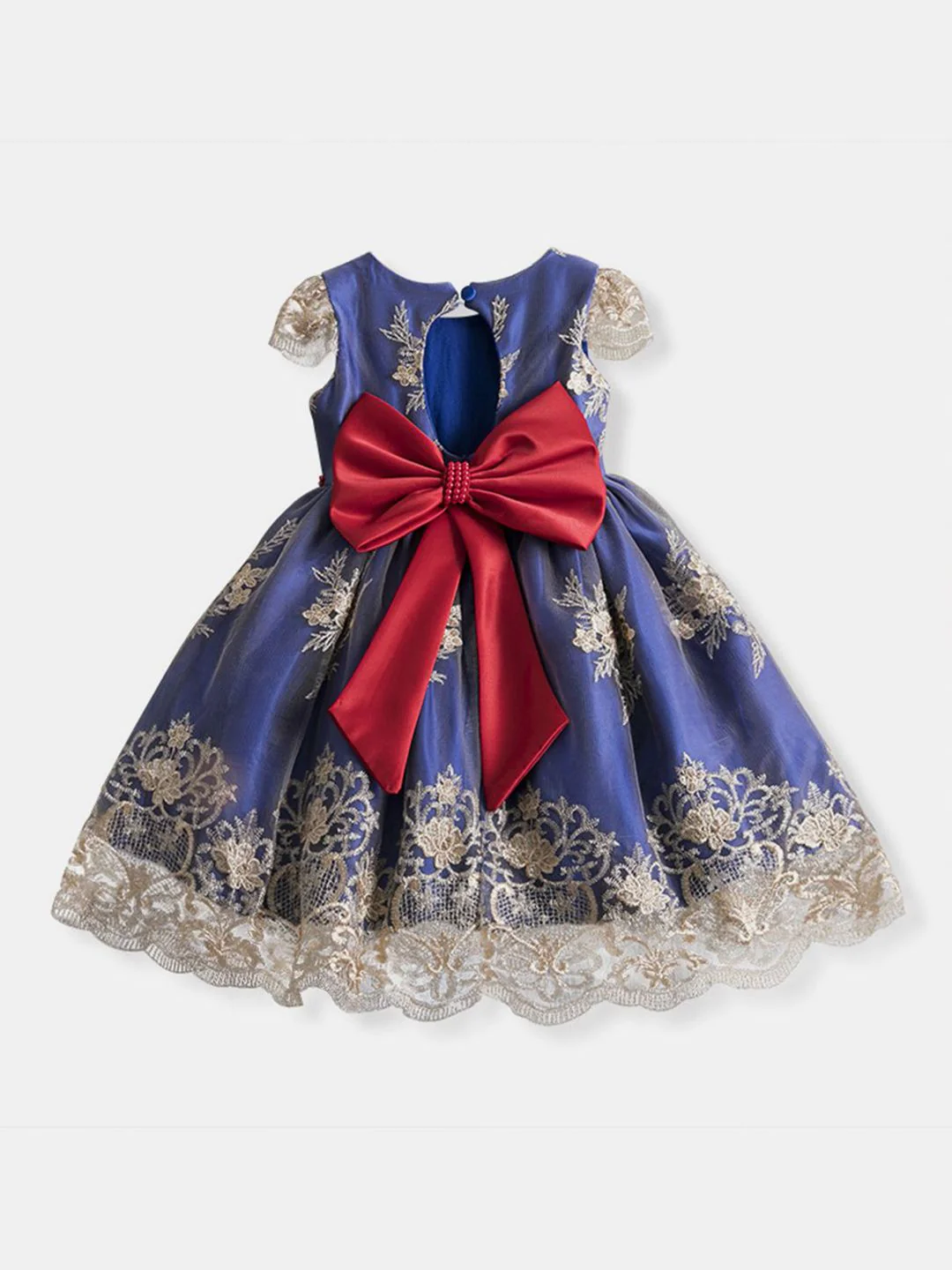 YK Girls Floral Embroidered Bow Fit & Flare Dress - Image 2