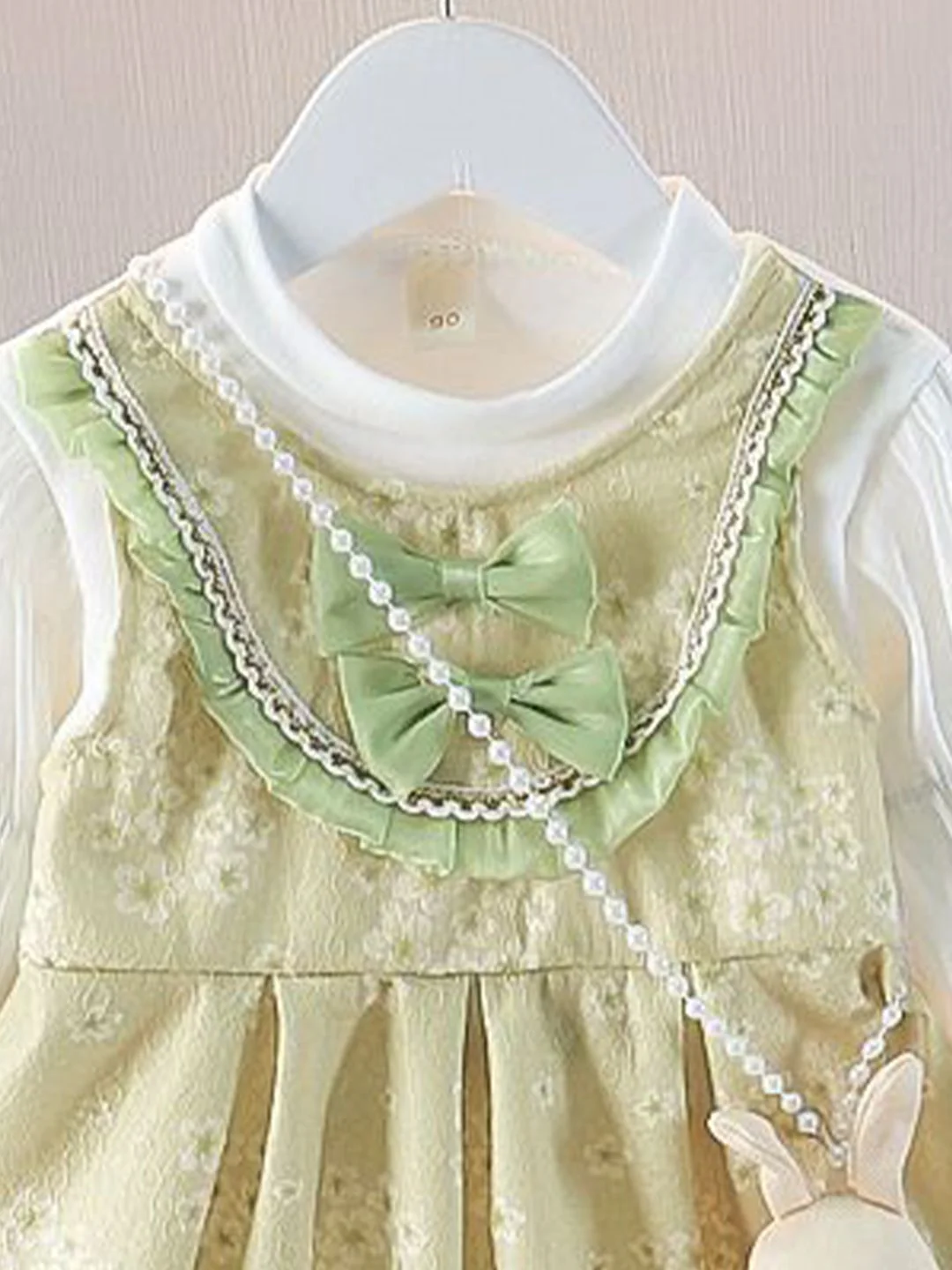 YK Girls Self Design Bow Detail Fit & Flare Dress - Image 2