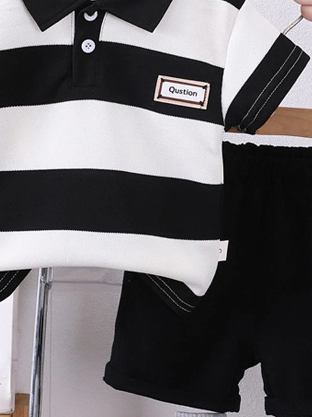 YK Infant Boys Striped Polo Collar Neck T-Shirt With Shorts Clothing Set - Image 2