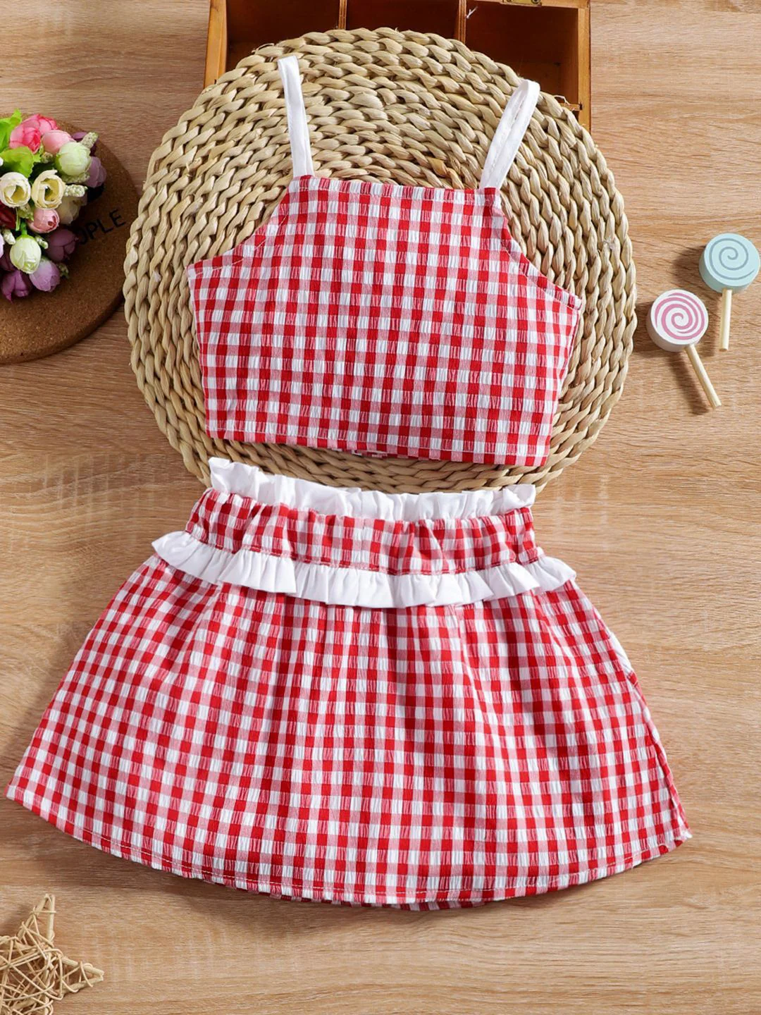 YK Infant Girls Checked Top & Shorts Clothing Set - Image 2