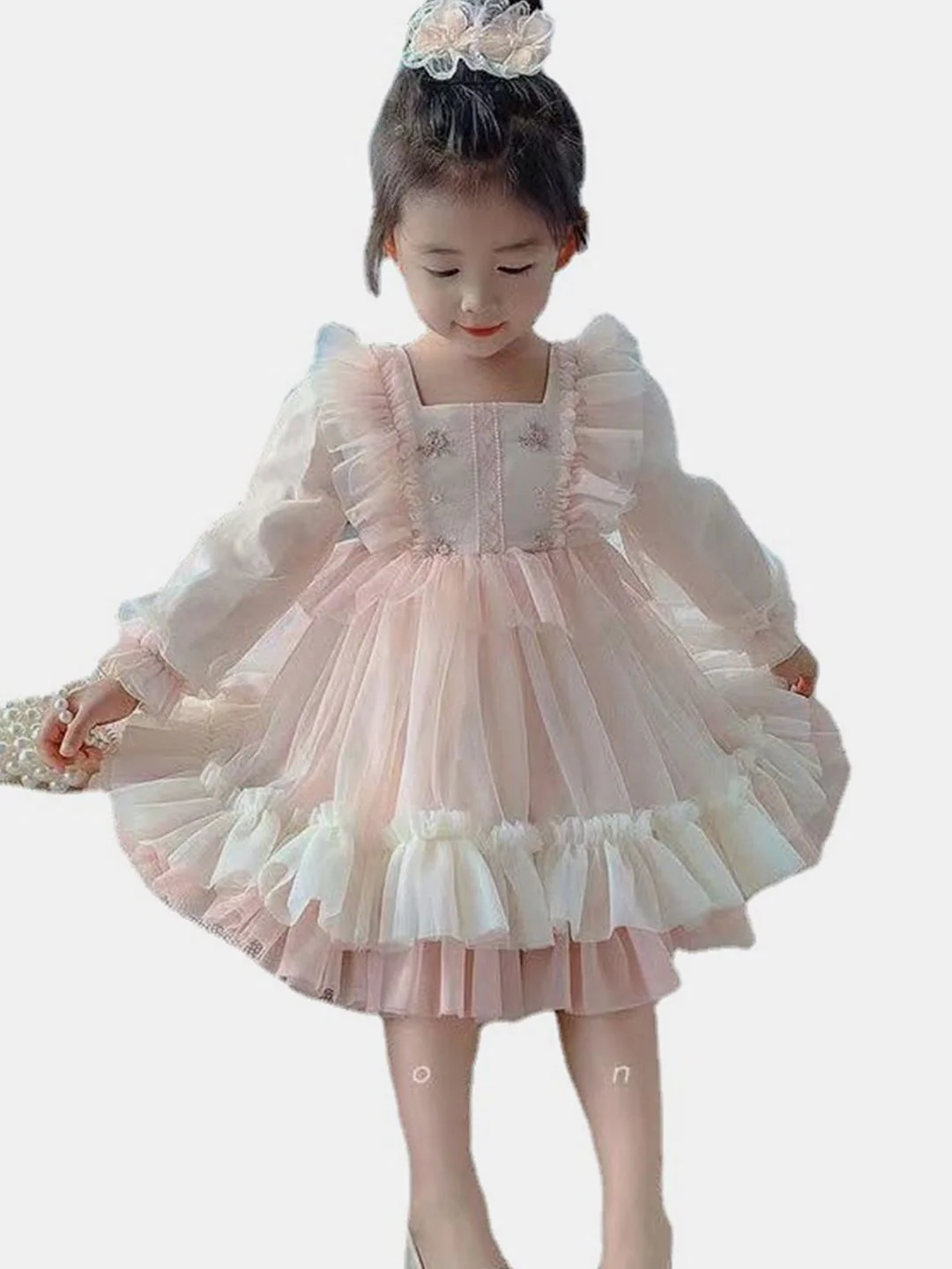 YK Kids-Girls Self Design Square Neck Fit and Flare Dress - Image 7