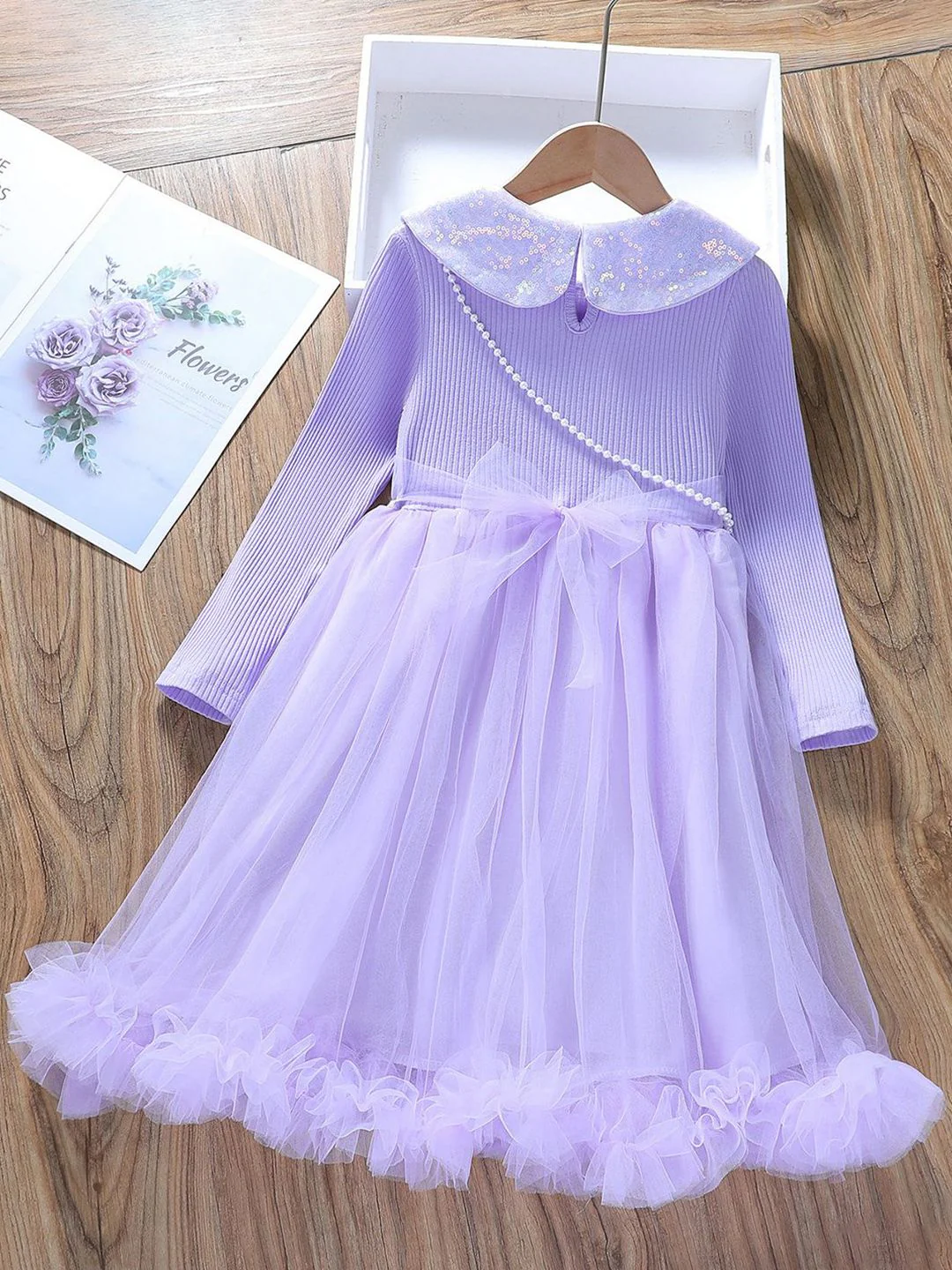 YK Kids Girls Solid Peter Pan Collar Fit & Flare Dress - Image 5