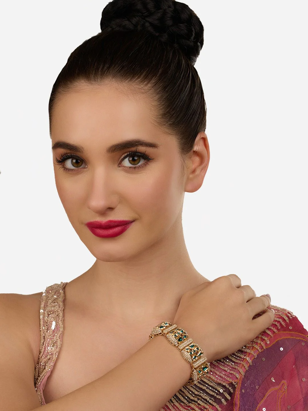 Zaveri Pearls Gold Plated Artificial Stones Wraparound Bracelet - Image 5