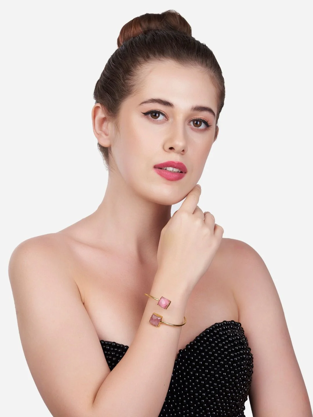 Zaveri Pearls Gold-Plated Pink Brass Kada Bracelet - Image 5