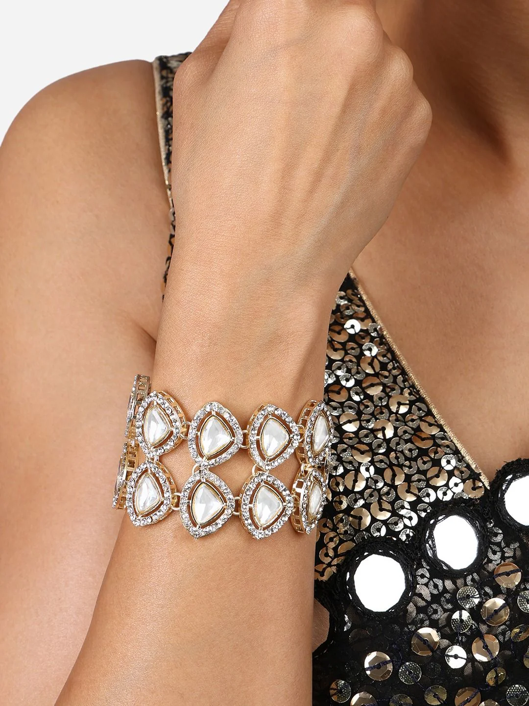 Zaveri Pearls Gold-Plated Stones Studded Wraparound Bracelet