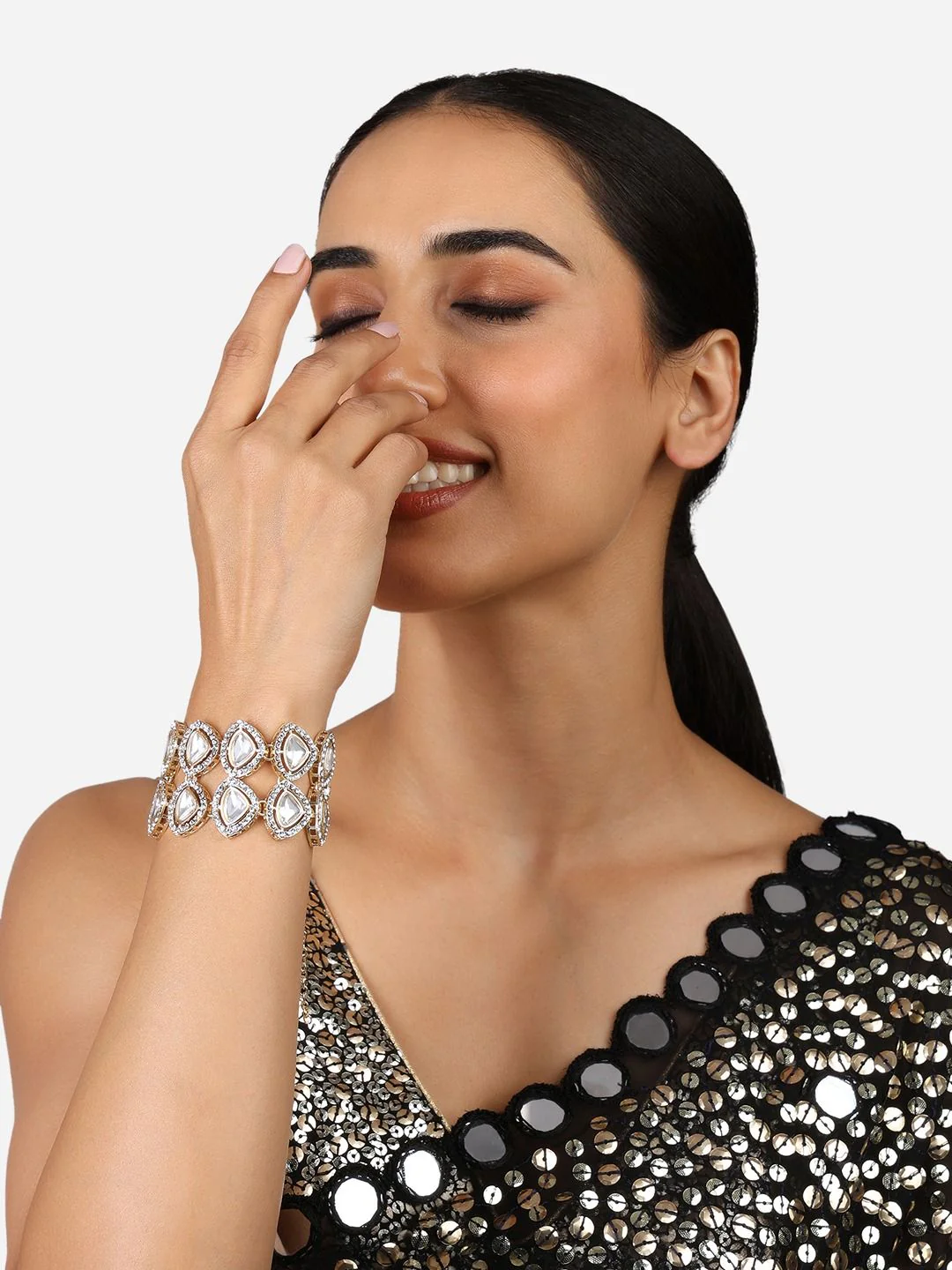Zaveri Pearls Gold-Plated Stones Studded Wraparound Bracelet - Image 5