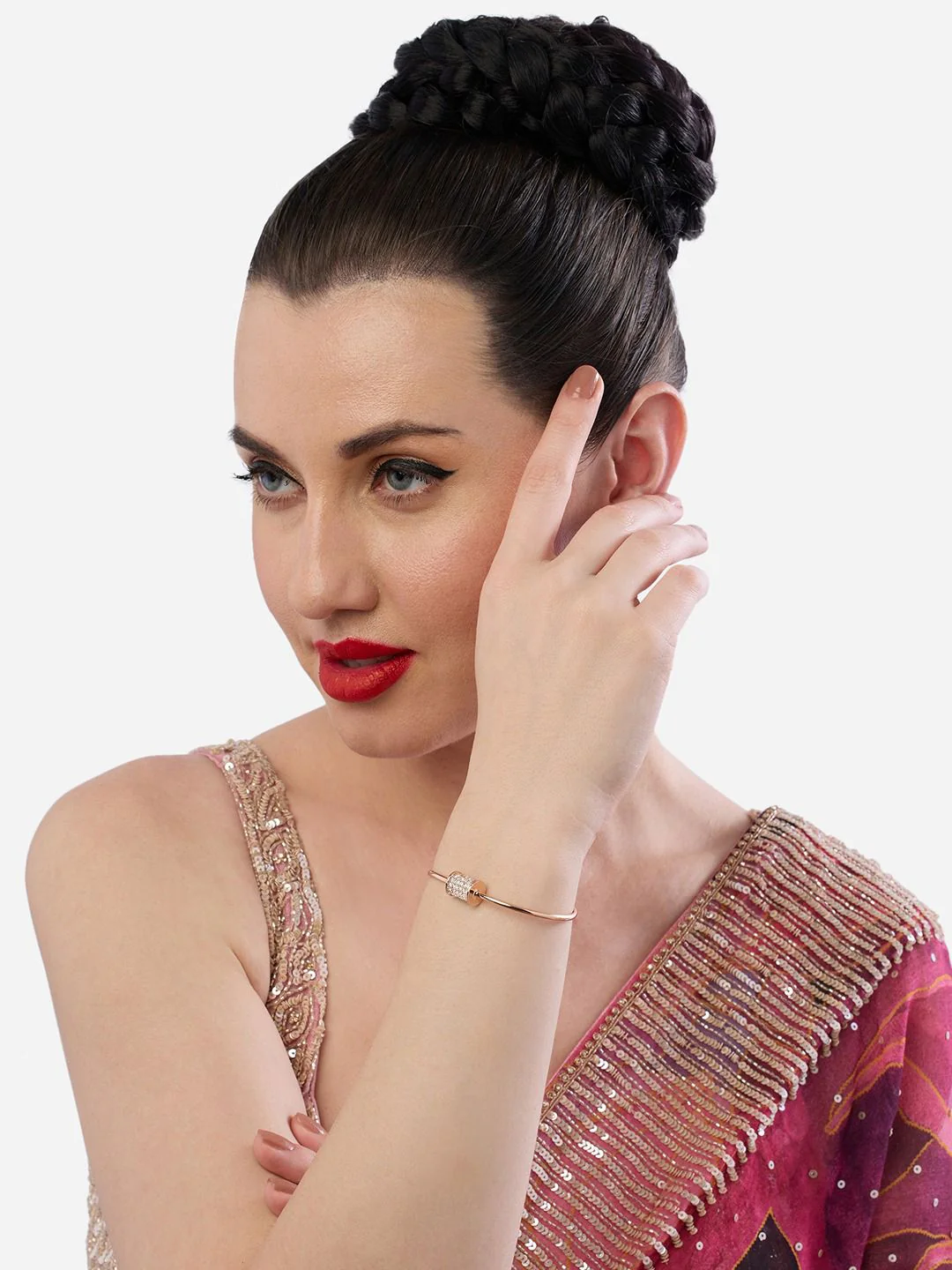 Zaveri Pearls Rose Gold-Plated Cubic Zirconia Stone Studded Kada Bracelet - Image 5