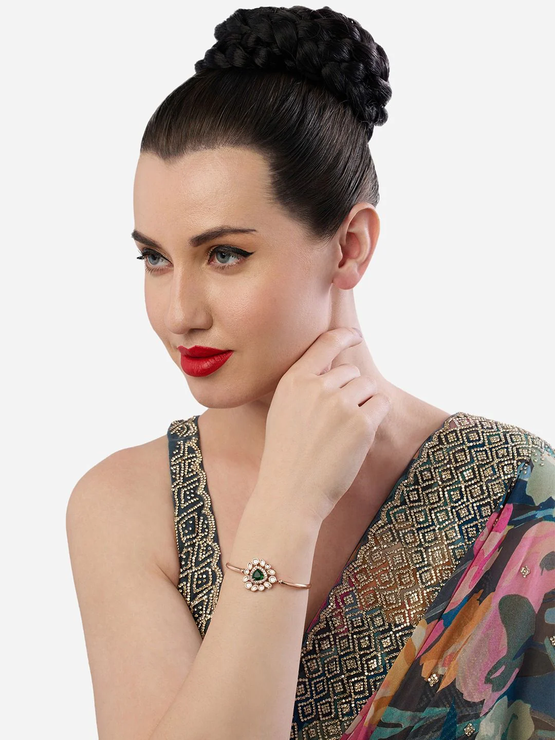 Zaveri Pearls Rose Gold-Plated -Cubic Zirconia Stone Studded Kada Bracelet - Image 5