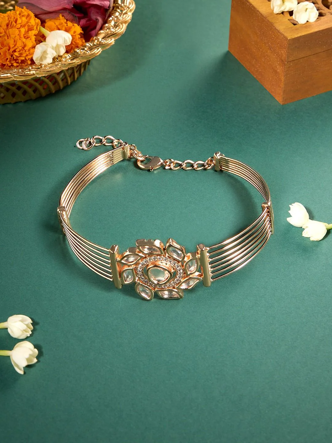 Zaveri Pearls Rose Gold-Plated Cubic Zirconia Studded Kada Bracelet - Image 2