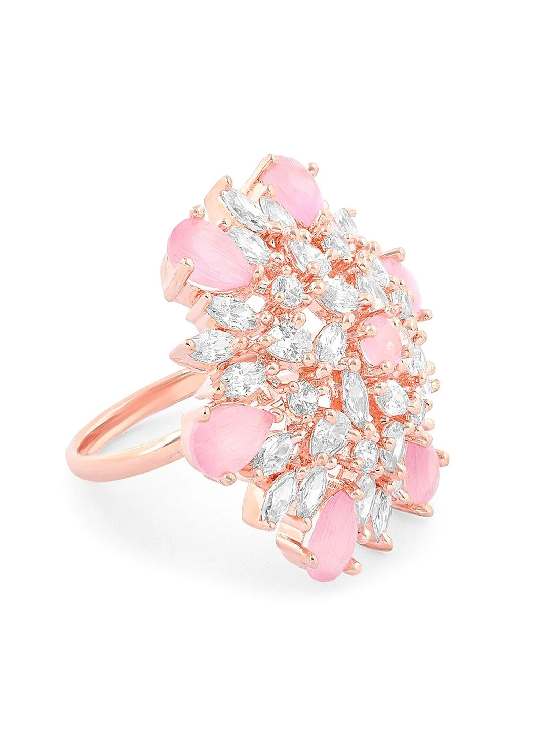 Zaveri Pearls Rose Gold-Plated & CZ-Studded Adjustable Finger Ring - Image 2