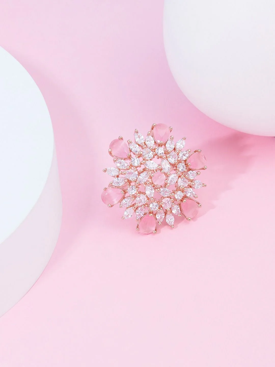 Zaveri Pearls Rose Gold-Plated CZ-Studded Adjustable Finger Rings - Image 2