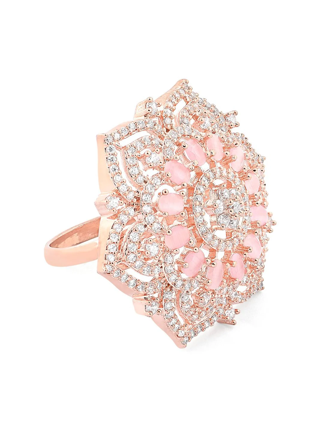 Zaveri Pearls Rose Gold-Plated CZ Studded Finger Ring - Image 4