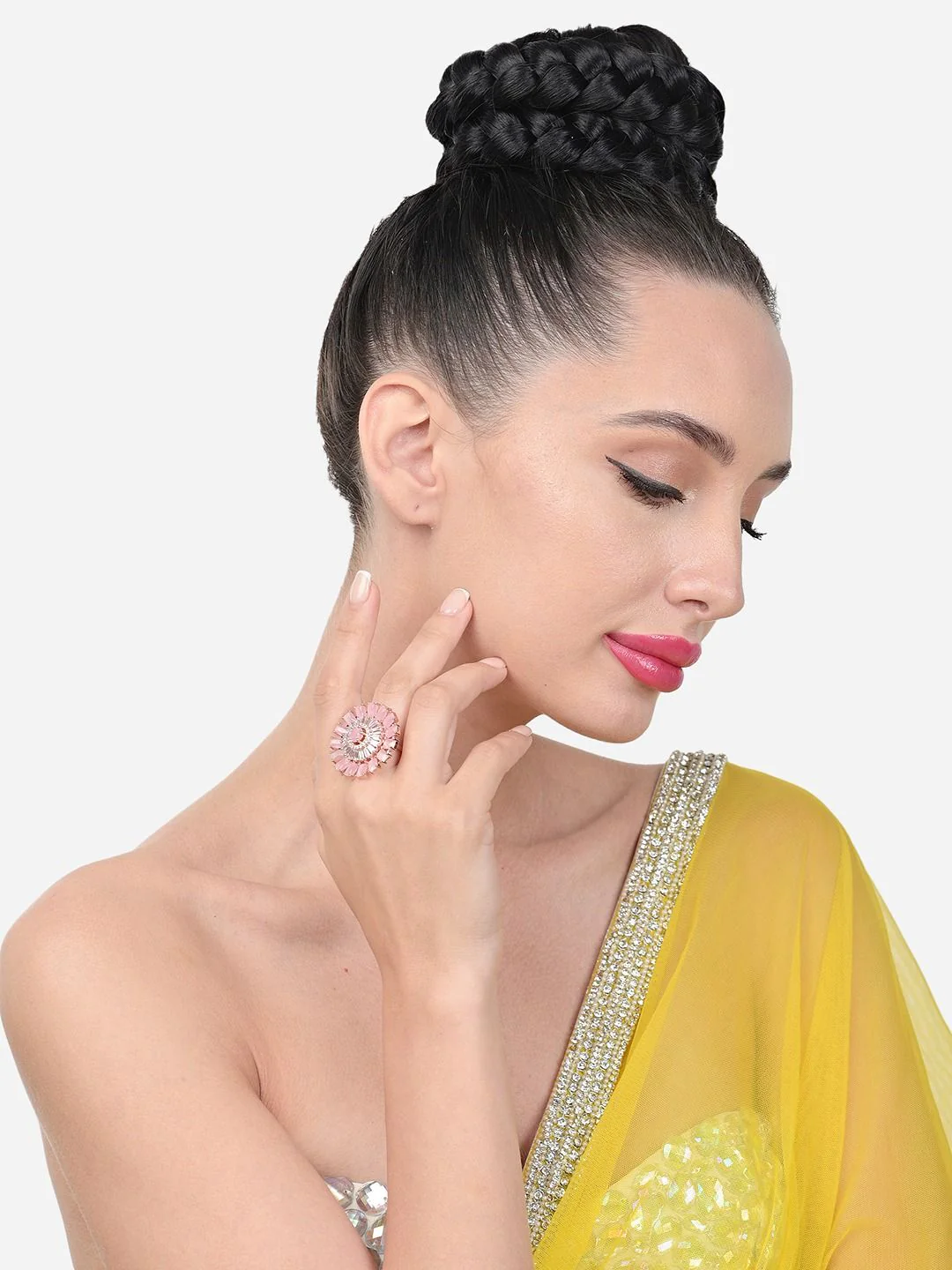 Zaveri Pearls Rose Gold-Plated CZ Studded Finger Ring - Image 4