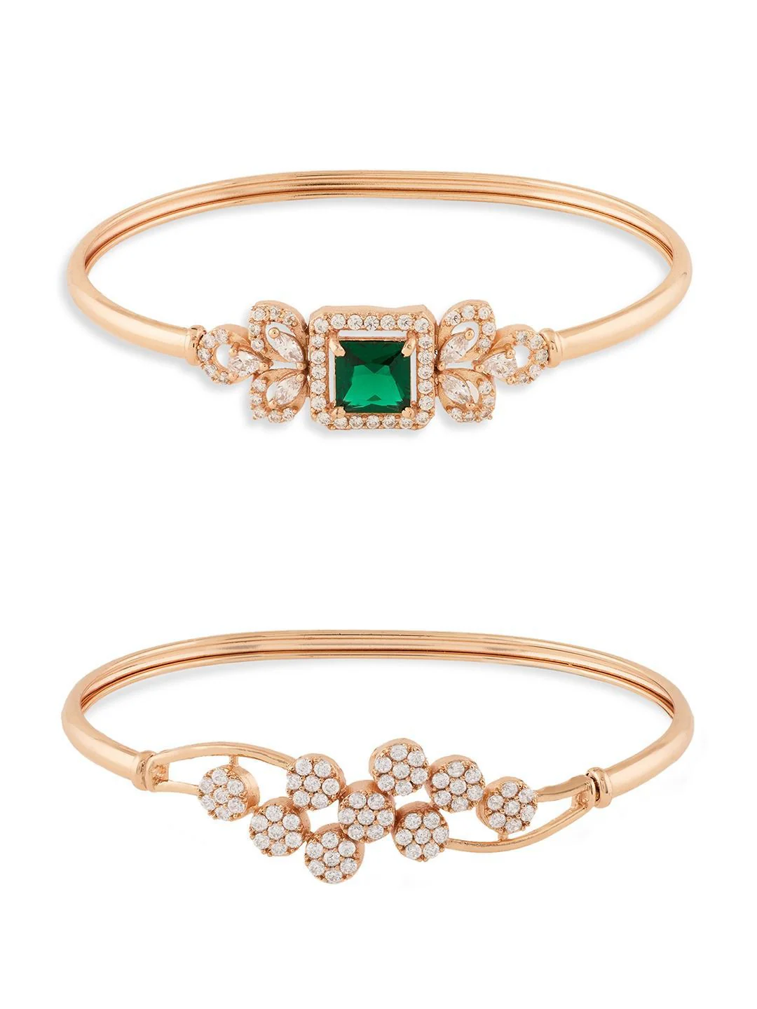 Zaveri Pearls Set Of 2 Cubic Zirconia Rose Gold-Plated Kada Bracelet - Image 2