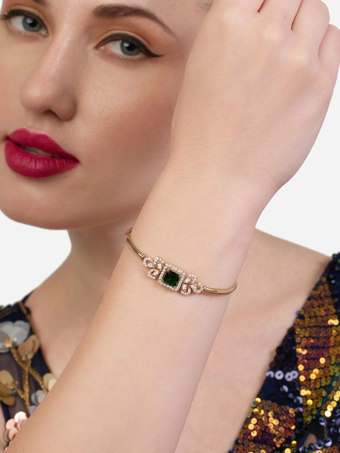 Zaveri Pearls Set Of 2 Cubic Zirconia Rose Gold-Plated Kada Bracelet - Image 6