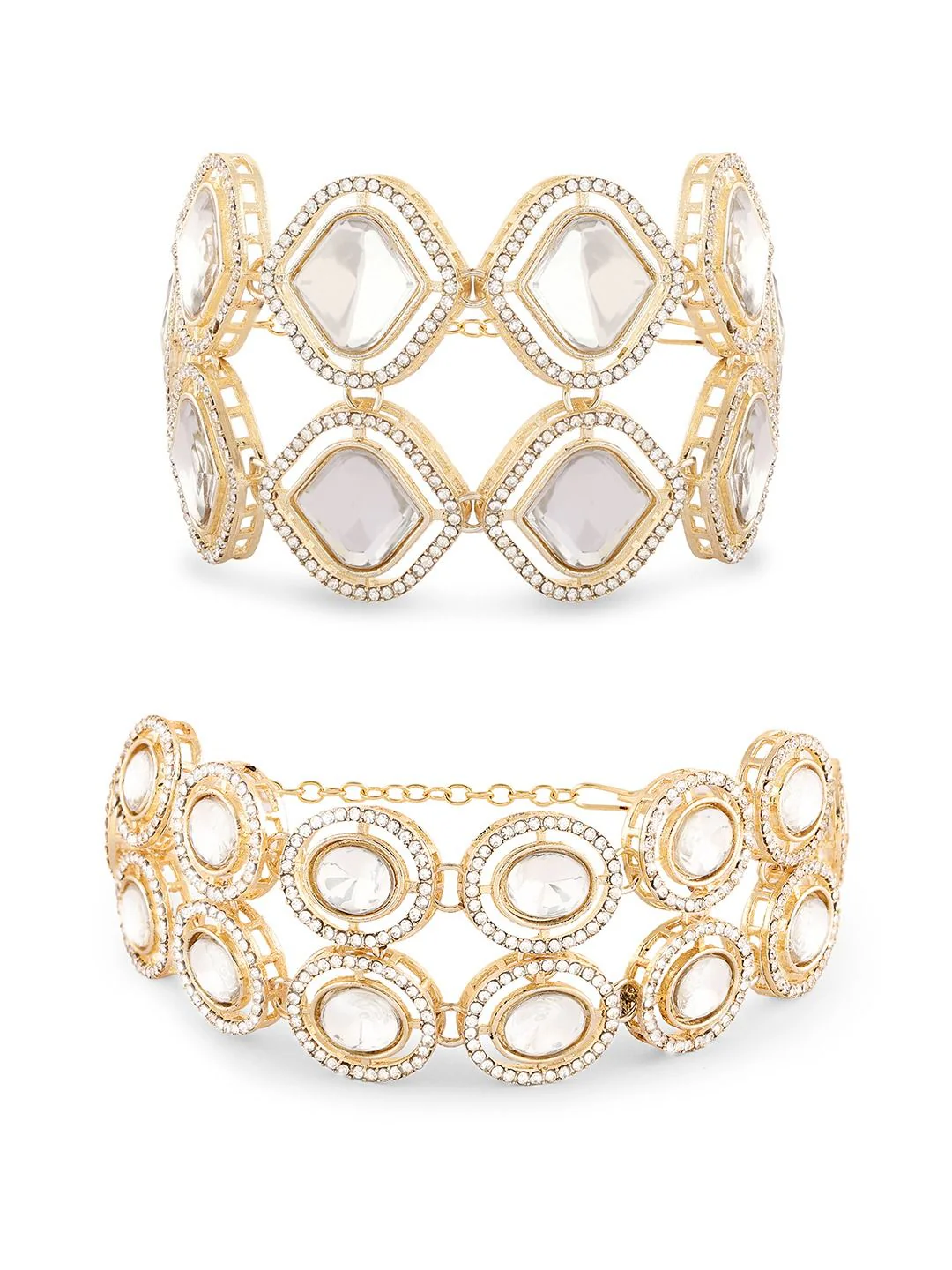 Zaveri Pearls Set of 2 Gold-Plated Austrian Diamonds Studded Wraparound Bracelets - Image 5