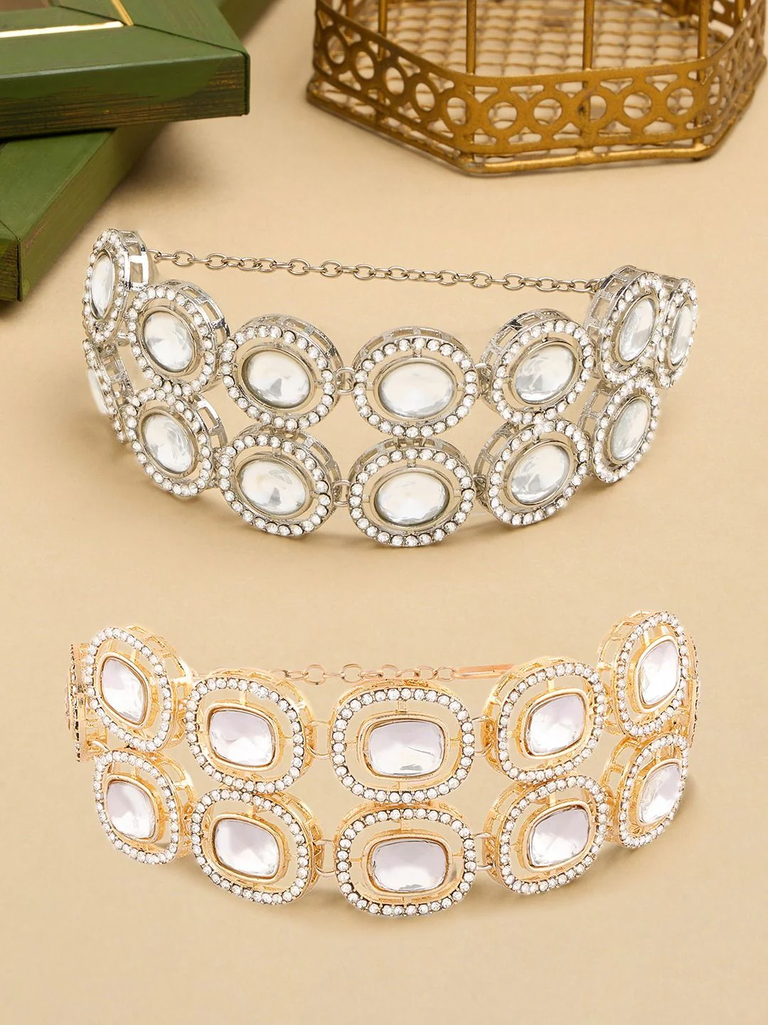 Zaveri Pearls Set of 2 Gold-Plated Austrian Diamonds Studded Wraparound Bracelets