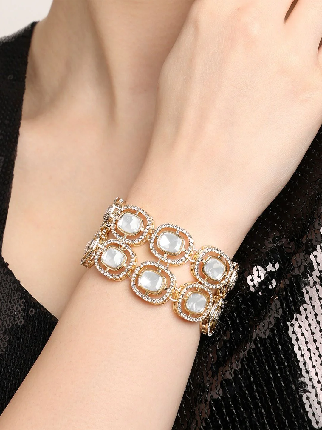 Zaveri Pearls Set of 2 Gold-Plated Austrian Diamonds Studded Wraparound Bracelets - Image 2