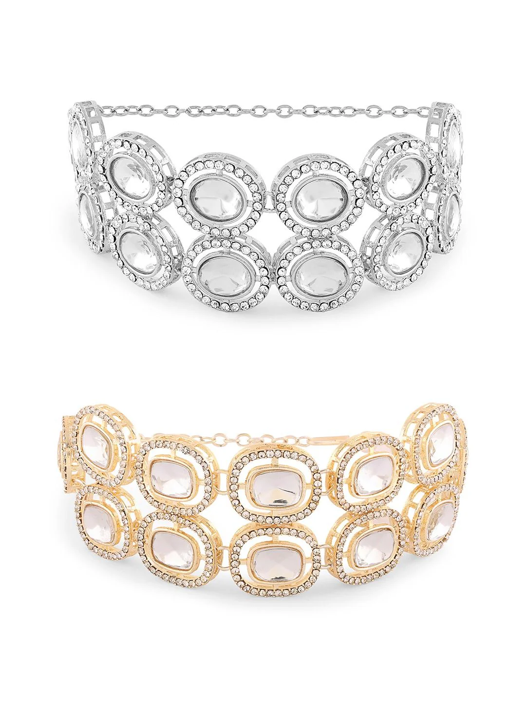 Zaveri Pearls Set of 2 Gold-Plated Austrian Diamonds Studded Wraparound Bracelets - Image 5