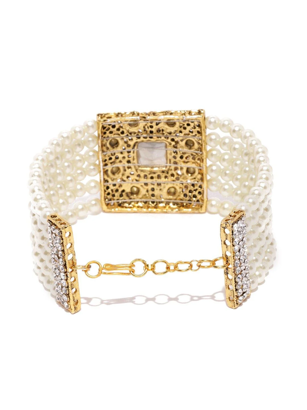 Zaveri Pearls Set Of 2 Gold-Plated Pearl & Kundan Studded Wedding Collection Bracelets - Image 5
