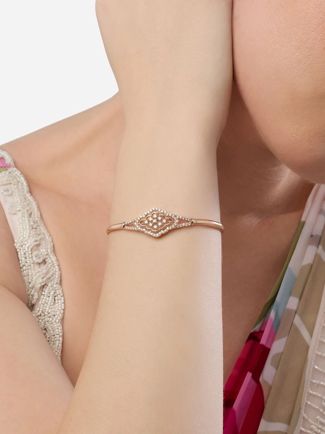 Zaveri Pearls Set Of 2 Rose Gold-Plated Cubic Zirconia Kada Bracelet - Image 7