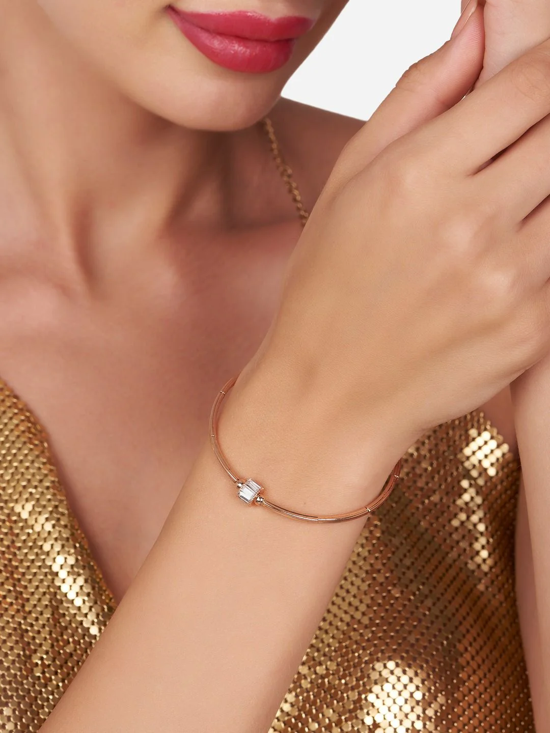 Zaveri Pearls Set of 2 Rose Gold-Plated Cubic Zirconia Studded Kada Bracelets - Image 2