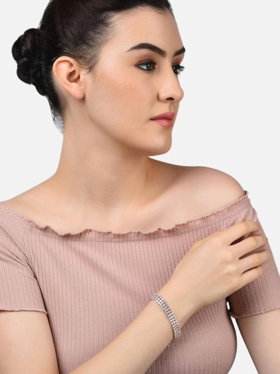 Zaveri Pearls Set of 2 Rose Gold-Plated White Brass Cubic Zirconia Wraparound Bracelet - Image 6