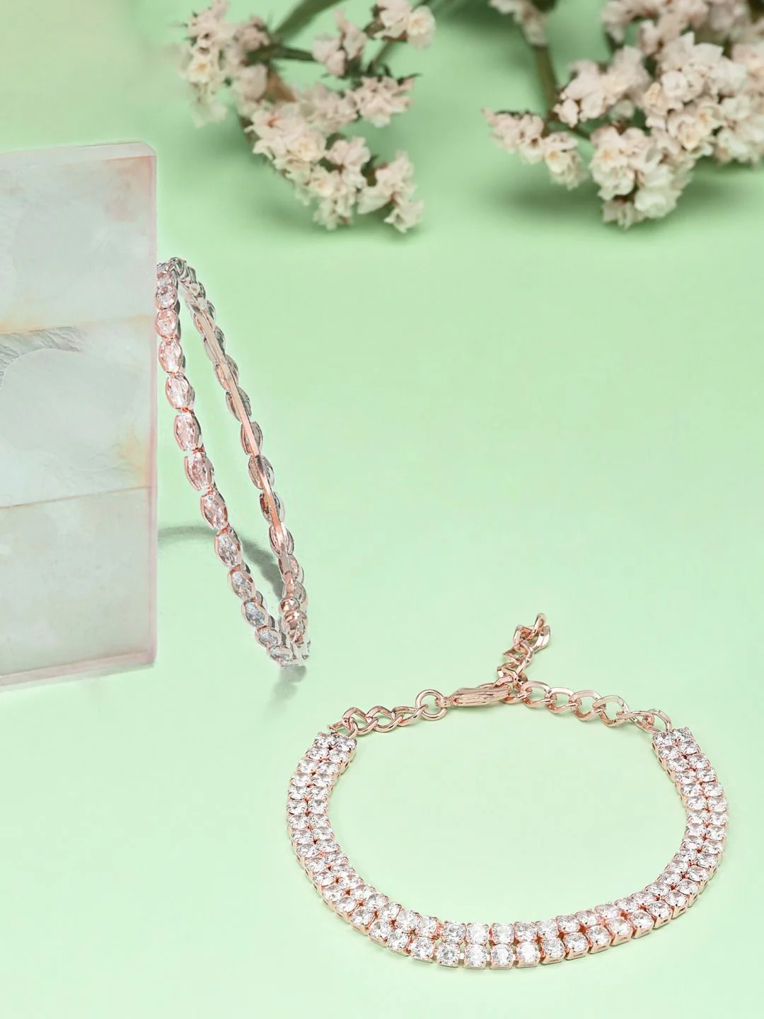 Zaveri Pearls Set of 2 Rose Gold-Plated White Brass Cubic Zirconia Wraparound Bracelet