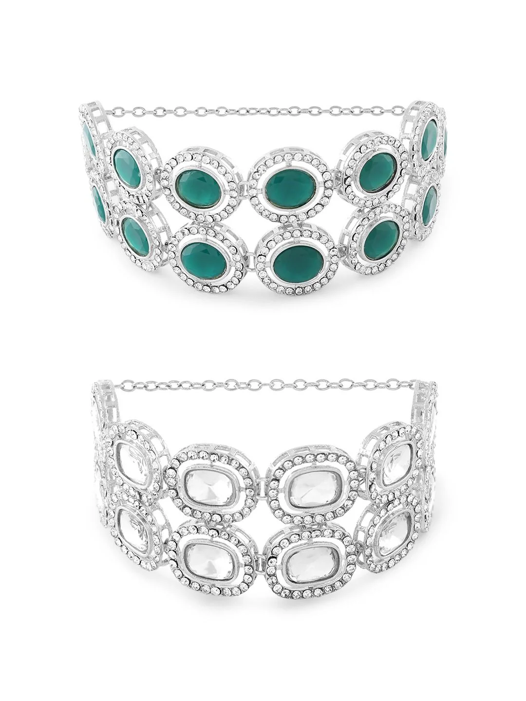 Zaveri Pearls Set of 2 Silver-Plated Austrian Diamonds Studded Wraparound Bracelets - Image 5