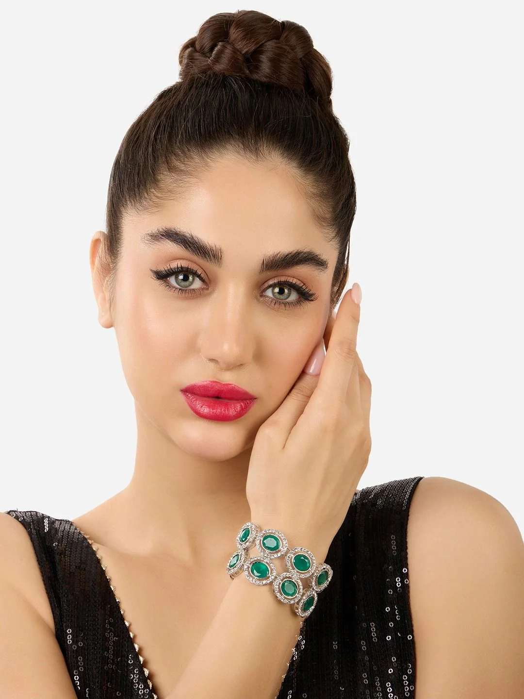 Zaveri Pearls Set of 2 Silver-Plated Austrian Diamonds Studded Wraparound Bracelets - Image 6