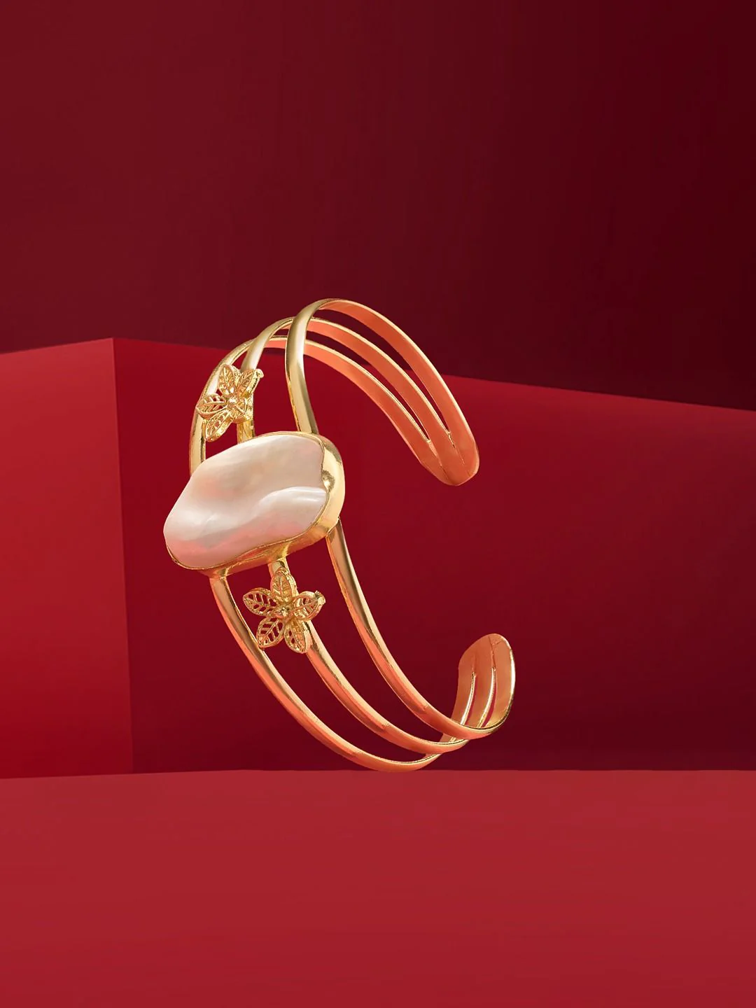 Zaveri Pearls Studded Gold-Plated Cuff Bracelet - Image 2