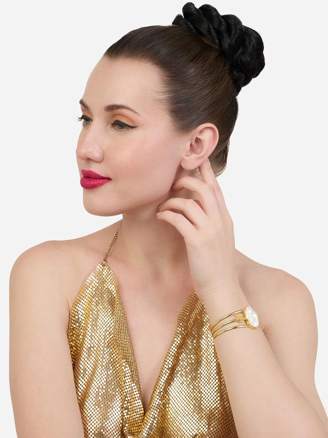 Zaveri Pearls Studded Gold-Plated Cuff Bracelet - Image 5