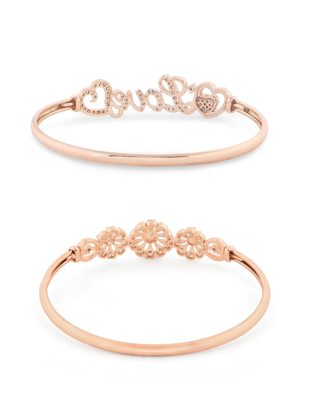 Zaveri Pearls Women Brass Cubic Zirconia Rose Gold-Plated Kada Bracelet Pack Of 2 - Image 7