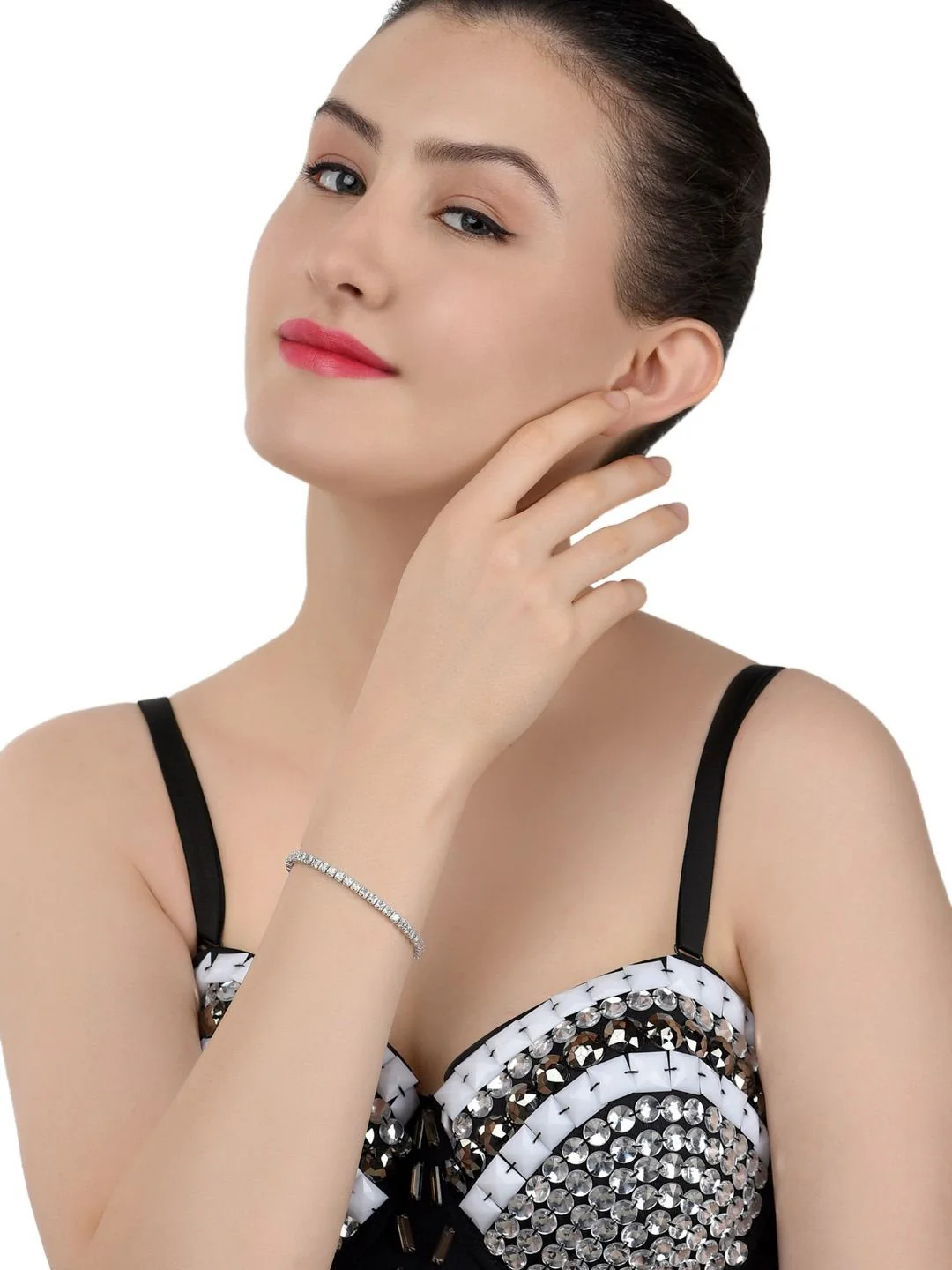 Zaveri Pearls Women Pack of 2 Silver-Plated Brass Cubic Zirconia Wraparound Bracelet - Image 4